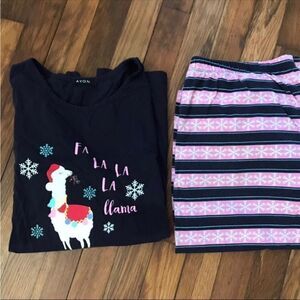 Fa La La Llama Christmas Pink and Blue 100% Cotton Pajamas Set NWT